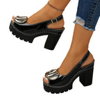 Eva - Sandálias Peep-Toe de Salto Largo com Fivela Metálica