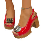 Eva - Sandálias Peep-Toe de Salto Largo com Fivela Metálica