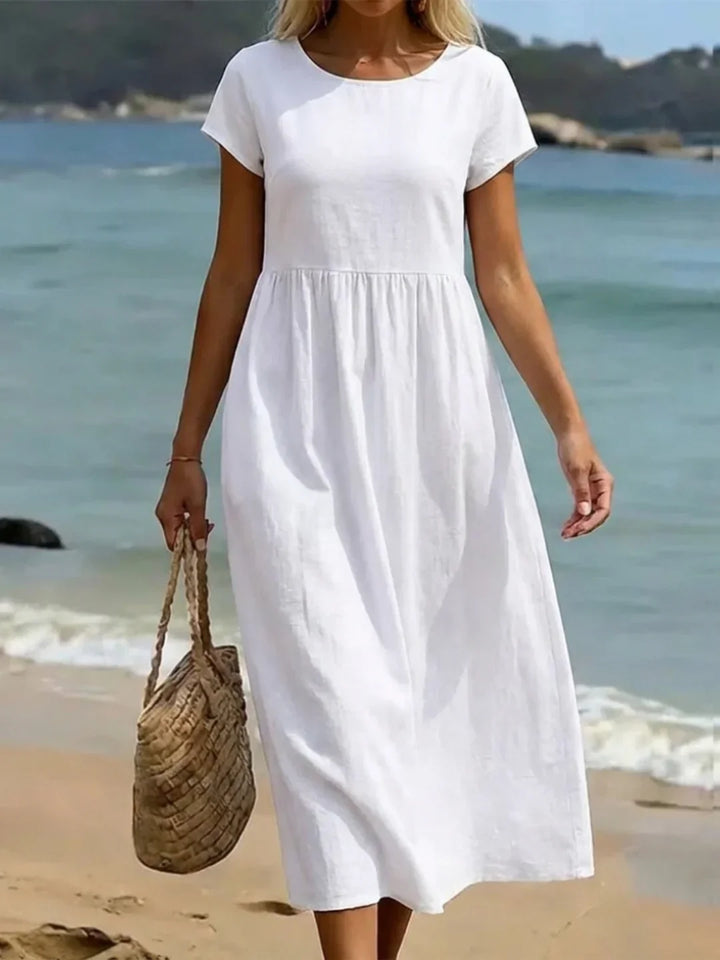 Gabriela™ | Vestido Midi Fluido de Elegância Atemporal