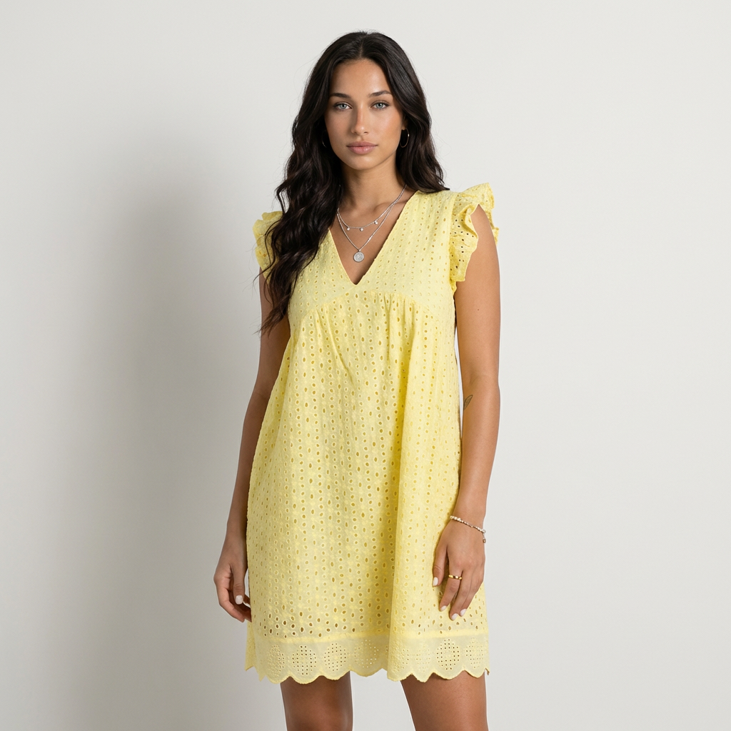 Elena - Vestido Mini com Bordado Inglês