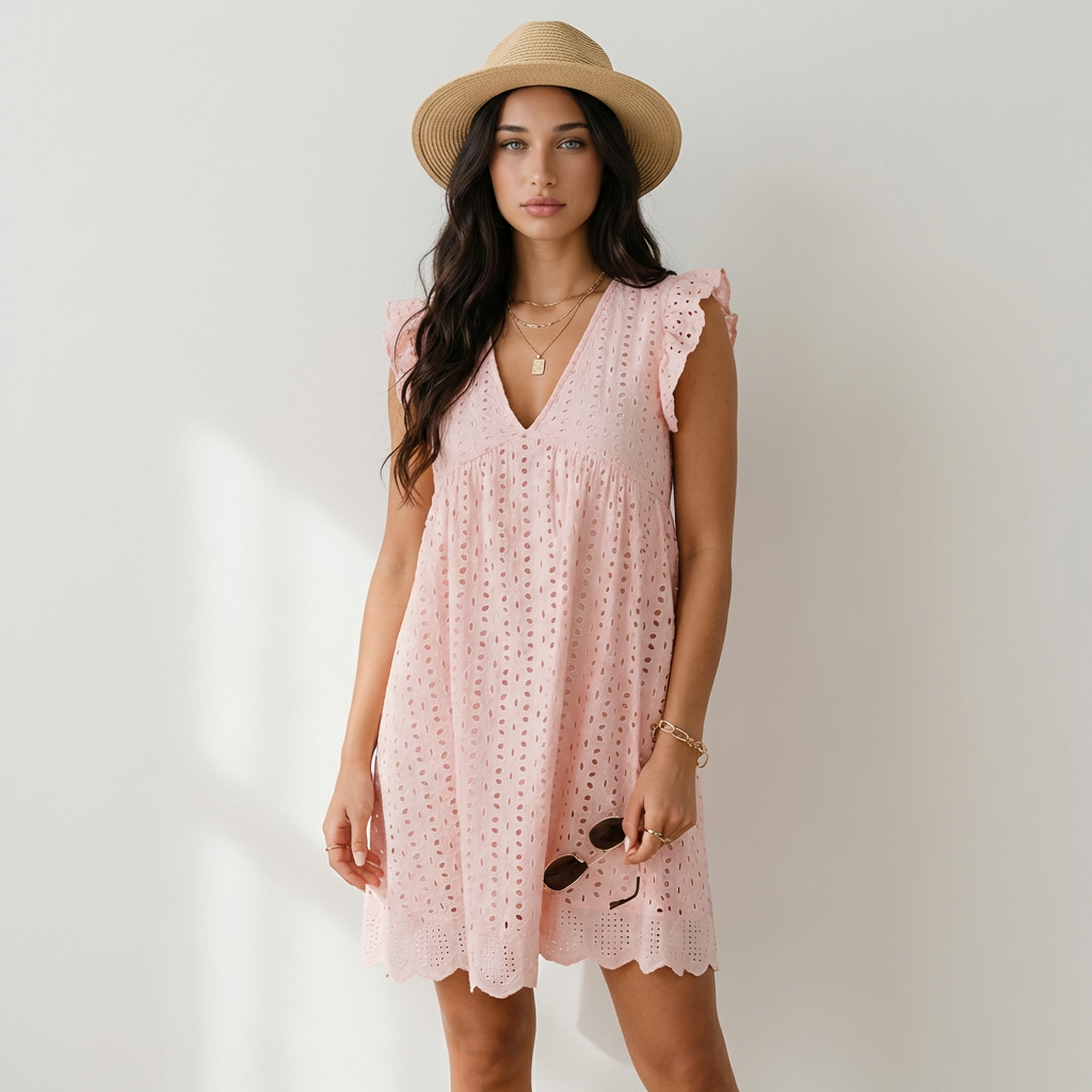 Elena - Vestido Mini com Bordado Inglês