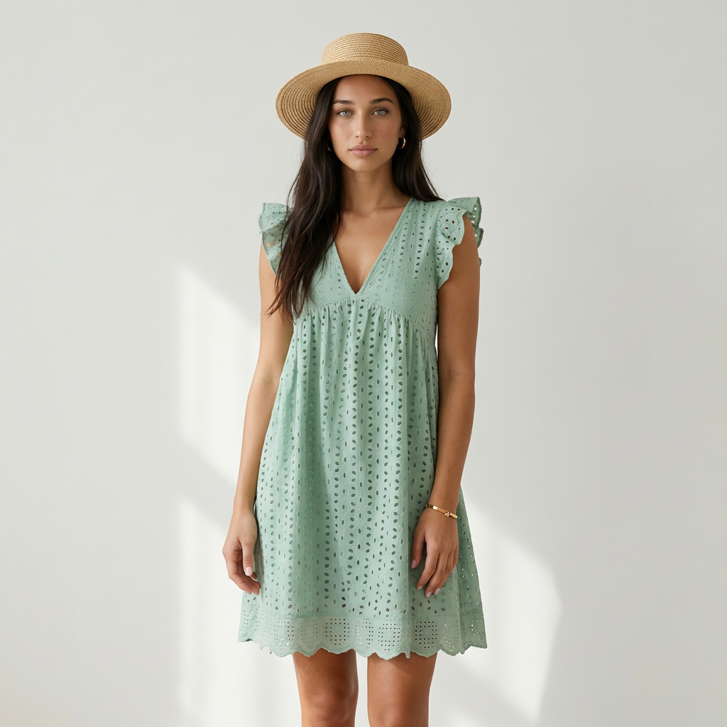 Elena - Vestido Mini com Bordado Inglês