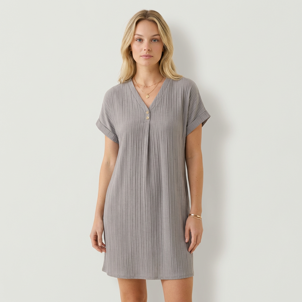 Delia - Vestido com Decote em V e Detalhes com Botões