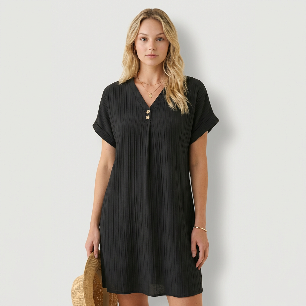 Delia - Vestido com Decote em V e Detalhes com Botões
