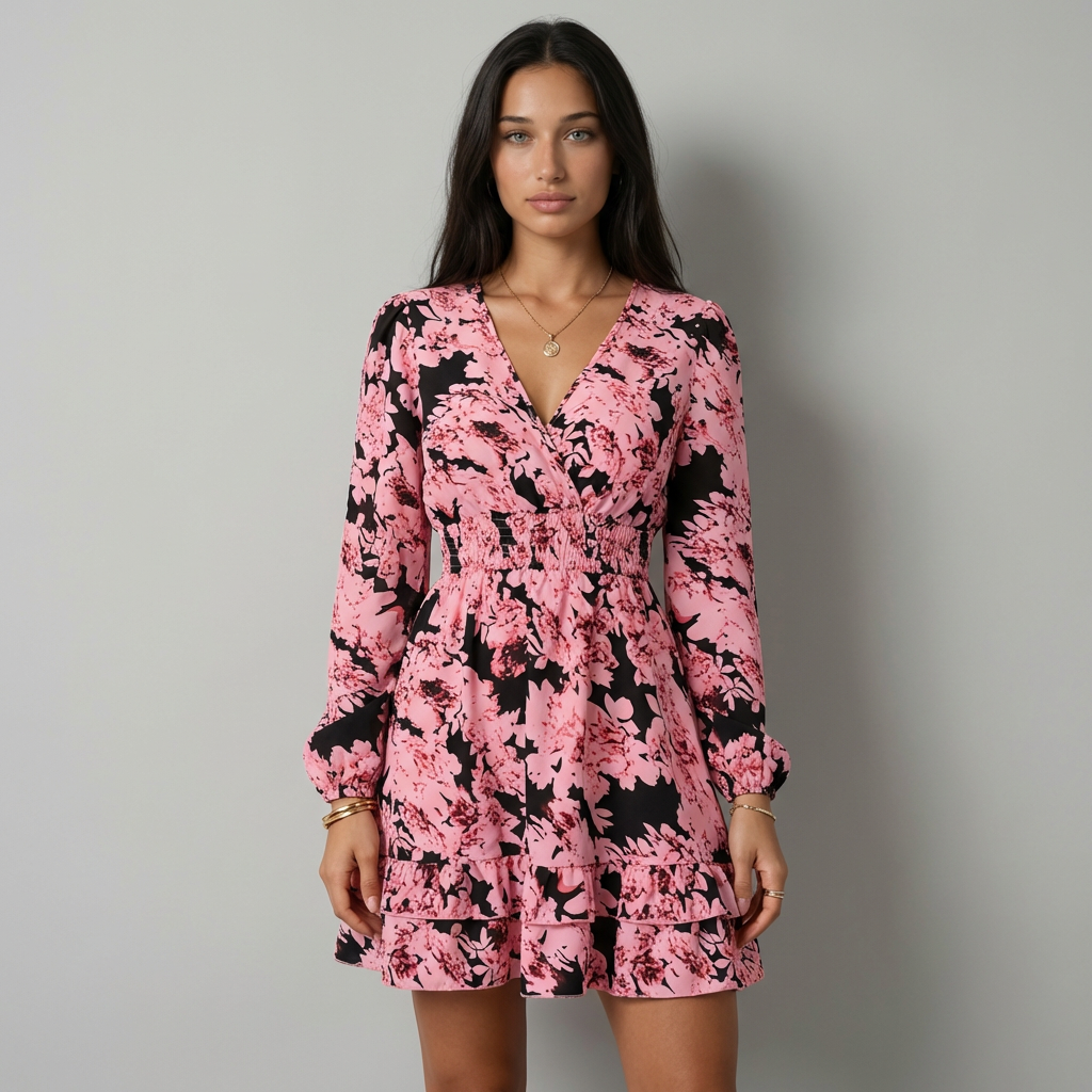 Valeria Vestido Floral com Folhos