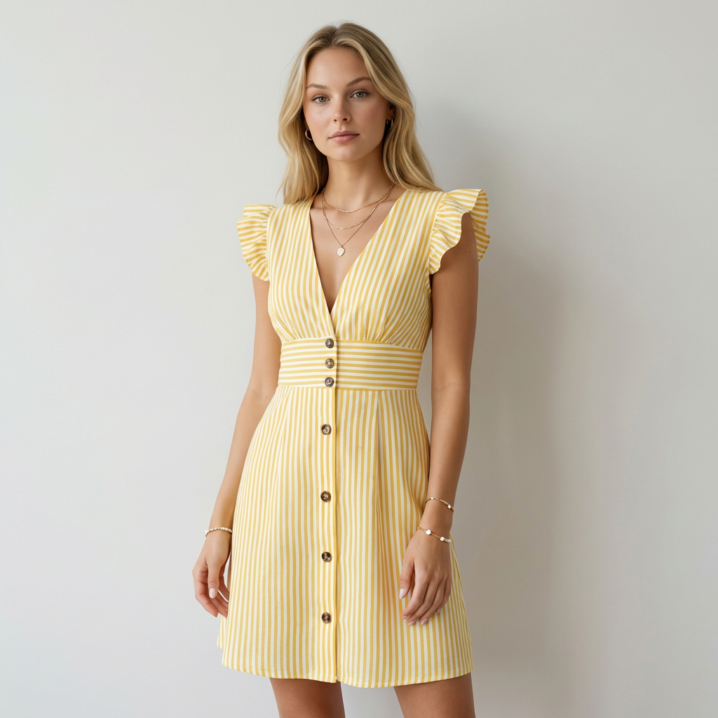 Marina Vestido às Riscas com Botões