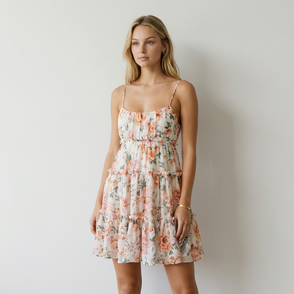 Luna Vestido Floral com Folhos