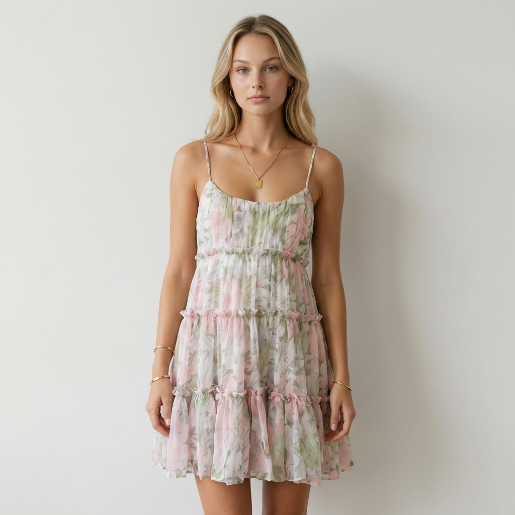 Luna Vestido Floral com Folhos
