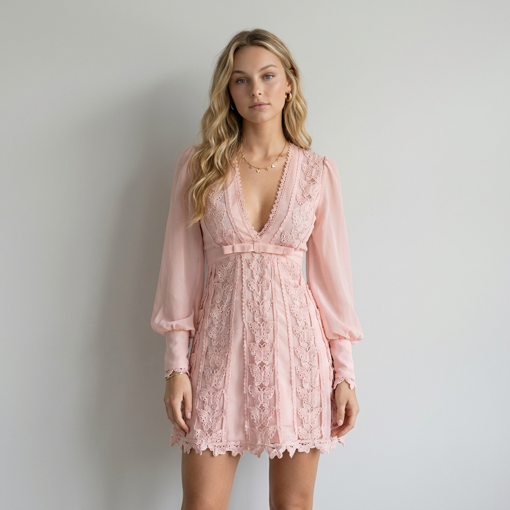 Isabella Vestido Rosa em Renda