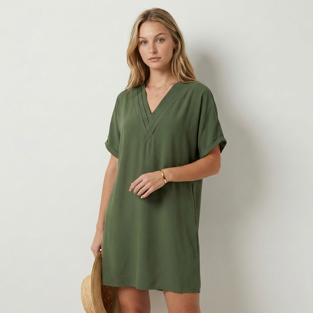 Mirabela Elegante Vestido com Decote em V Drapeado